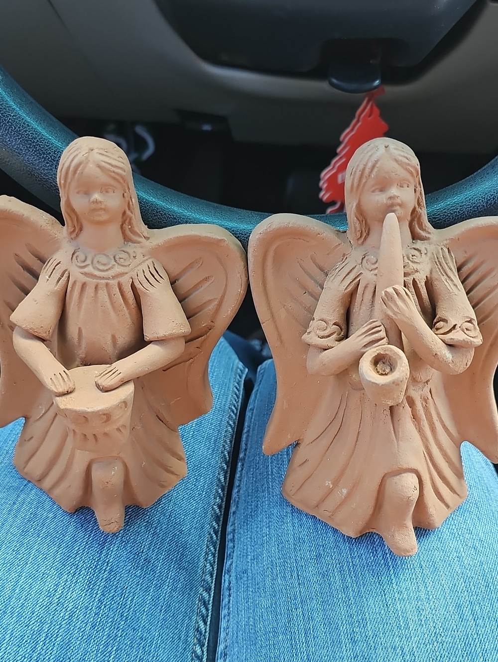 Terracotta Angel Figurines Set - Rustic Brown Home Accent Mexican Fulk Art